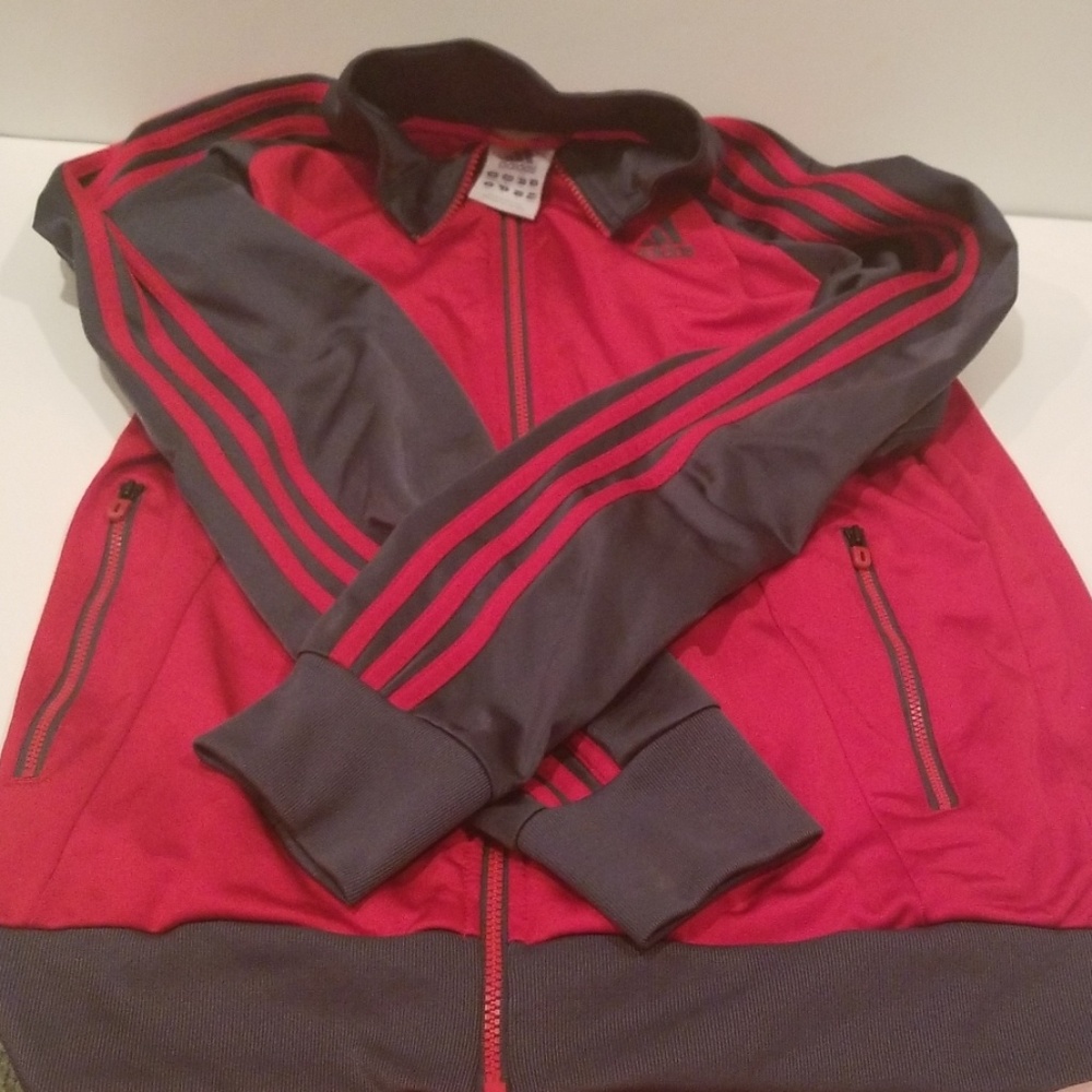 Adidas sweater zip up red and grey